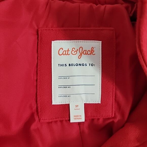 Cat & Jack Girls 5T Red Peacoat Winter Jacket Faux Fur Hood Removable Trim - Picture 5 of 7